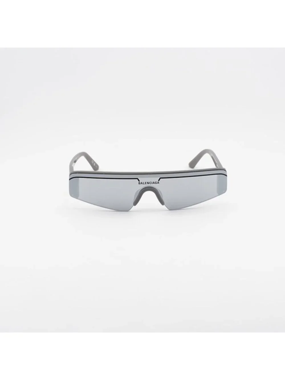Balenciaga BB0003S 011 Sunglasses Grey Shield Frame, Silver Mirror Lenses
